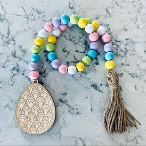 Easter Egg Wood Bead Garland Pastel Wooden Beads Tiered Tray Decor Farmhouse
